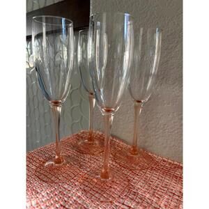 Vintage Luminarc France Pink Champagne Flutes– 8 3/4" Stemmed Glasses -Set of 4